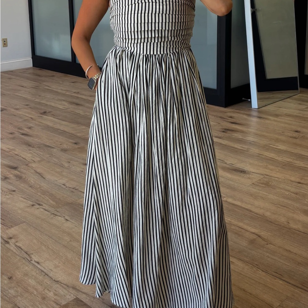 TALULAH Black and White Striped Maxi Dress